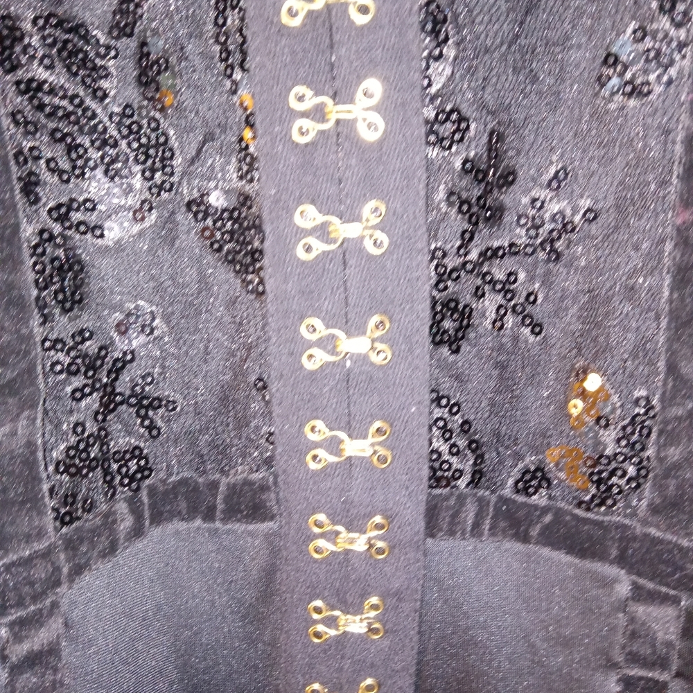 Vintage Xtaran dress mesh,velvet, sequins w/ lace.corset waist classy sheek XL - Picture 12 of 14